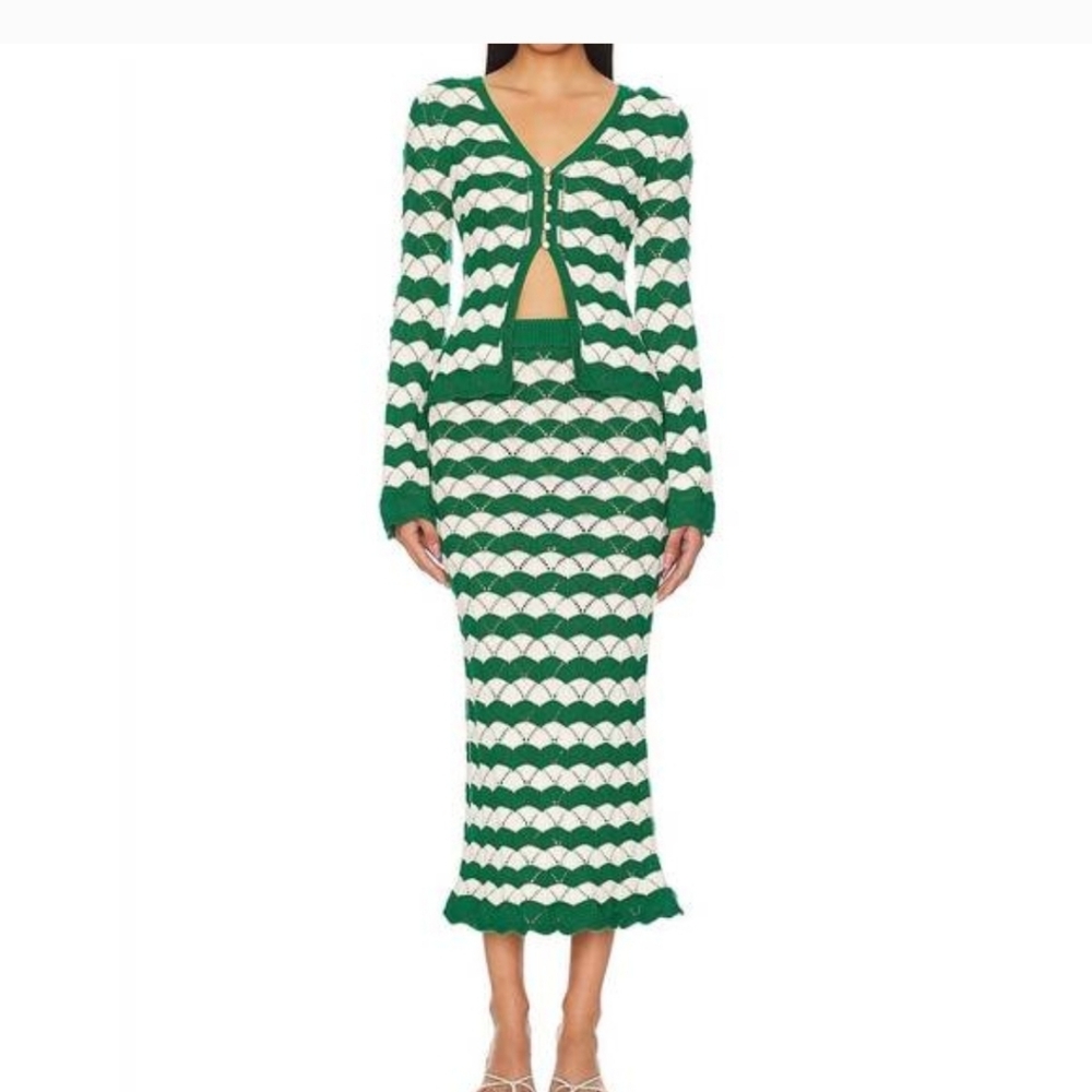 NEW MISA LOS ANGELES melina crochet midi skirt in emerald green - Picture 4 of 11